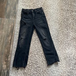 Risen black kick crop jeans, high waist